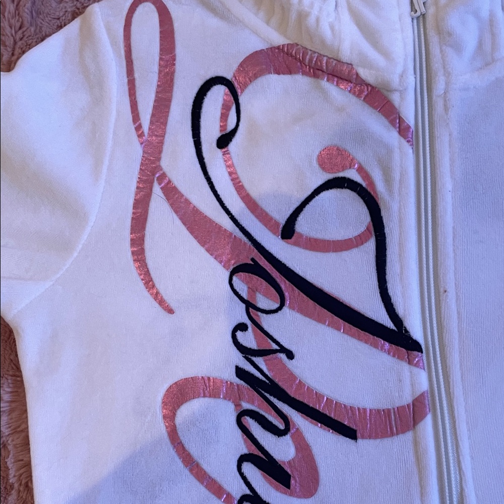 ✨Y2K✨JOSHUA PERETS 🎀 Zip Hoodie White Pink Logo - Size M - Picture 8 of 9